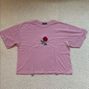 BRANDY MELVILLE PINK EMBROIDERED ROSE TOP